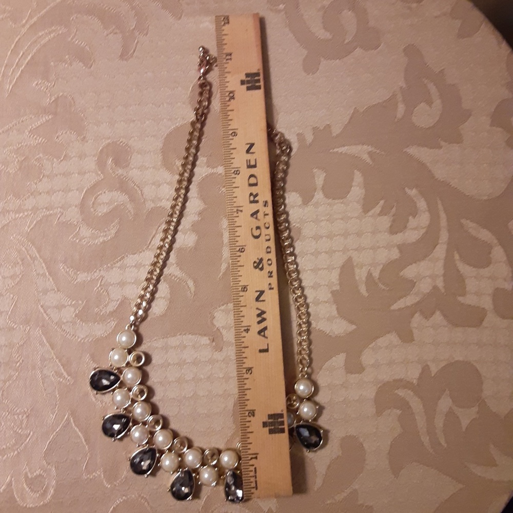 Smoky Blue & Faux Pearl Statement Necklace - Picture 6 of 6